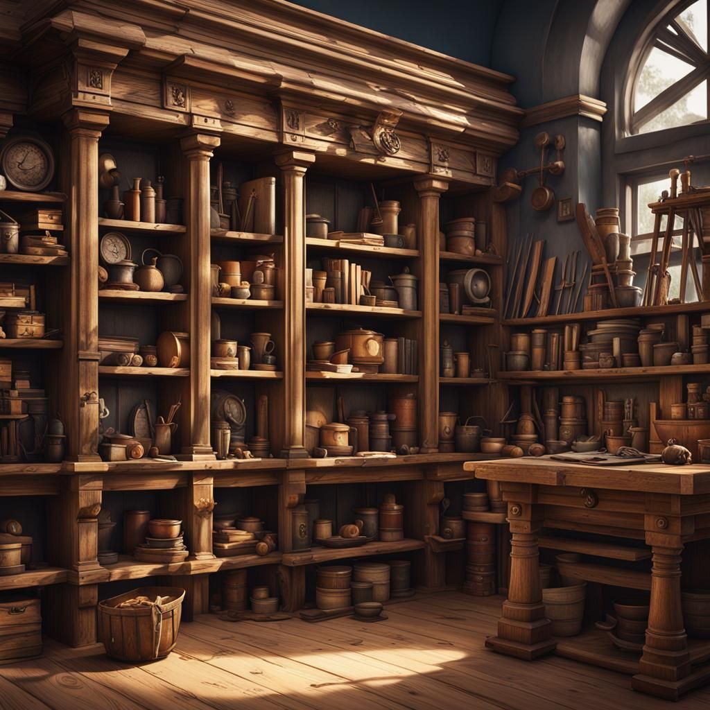 Hyperrealistic Woodworking Shop in Detailed Matte Painting