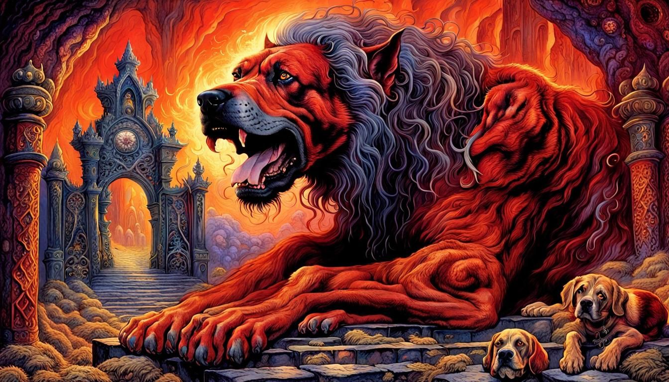 Macabre Hellhound Guardian at the Gates of Hell