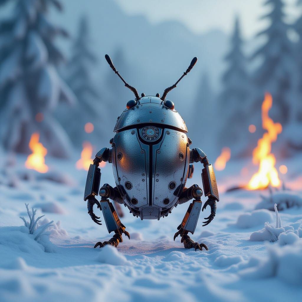 Mechanical Beetle with Clockwork Details in 8K