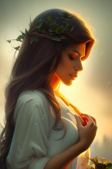 A pregnant brunette pictured at sunset