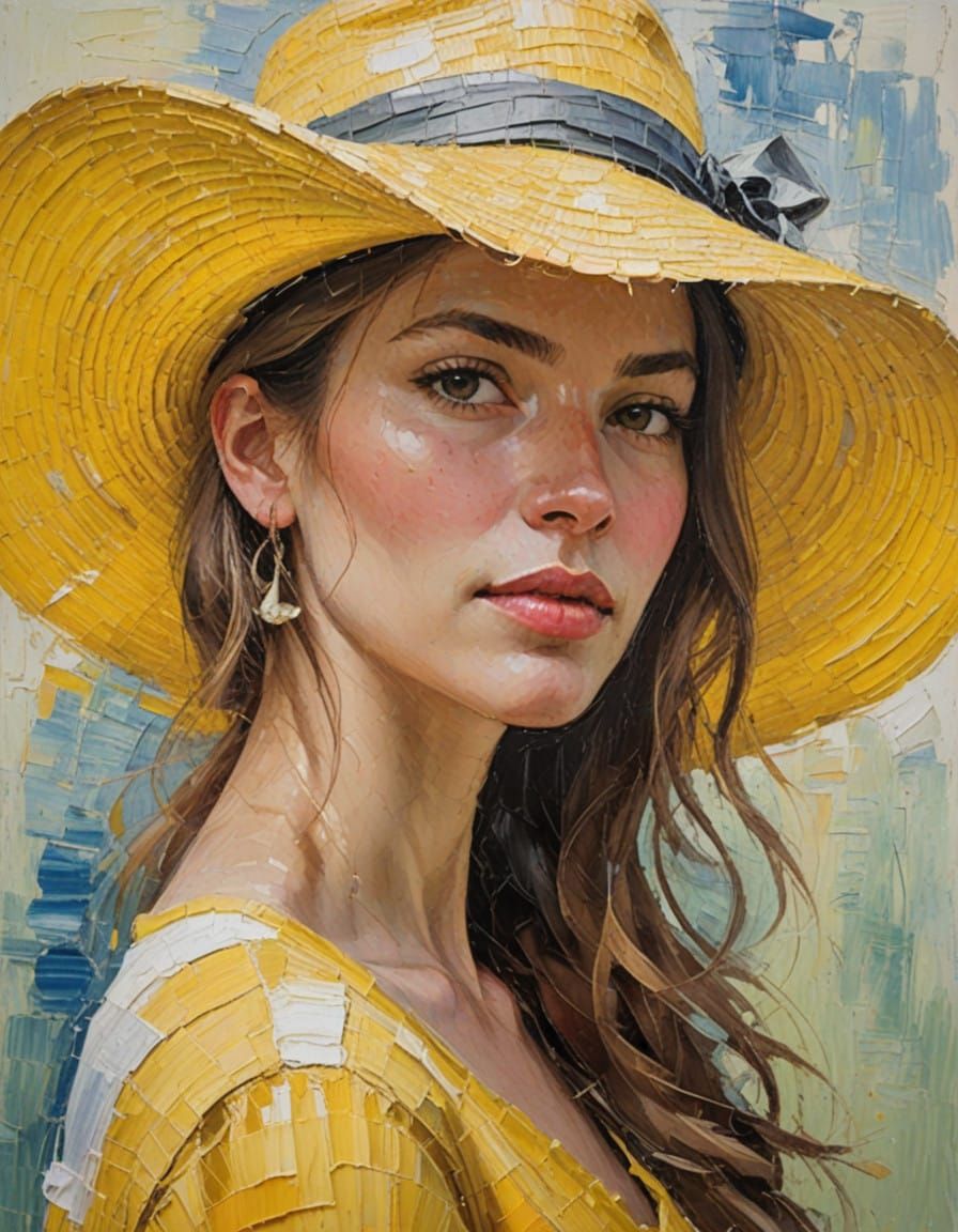 Impressionist Portrait of a Young Woman in a Yellow Hat