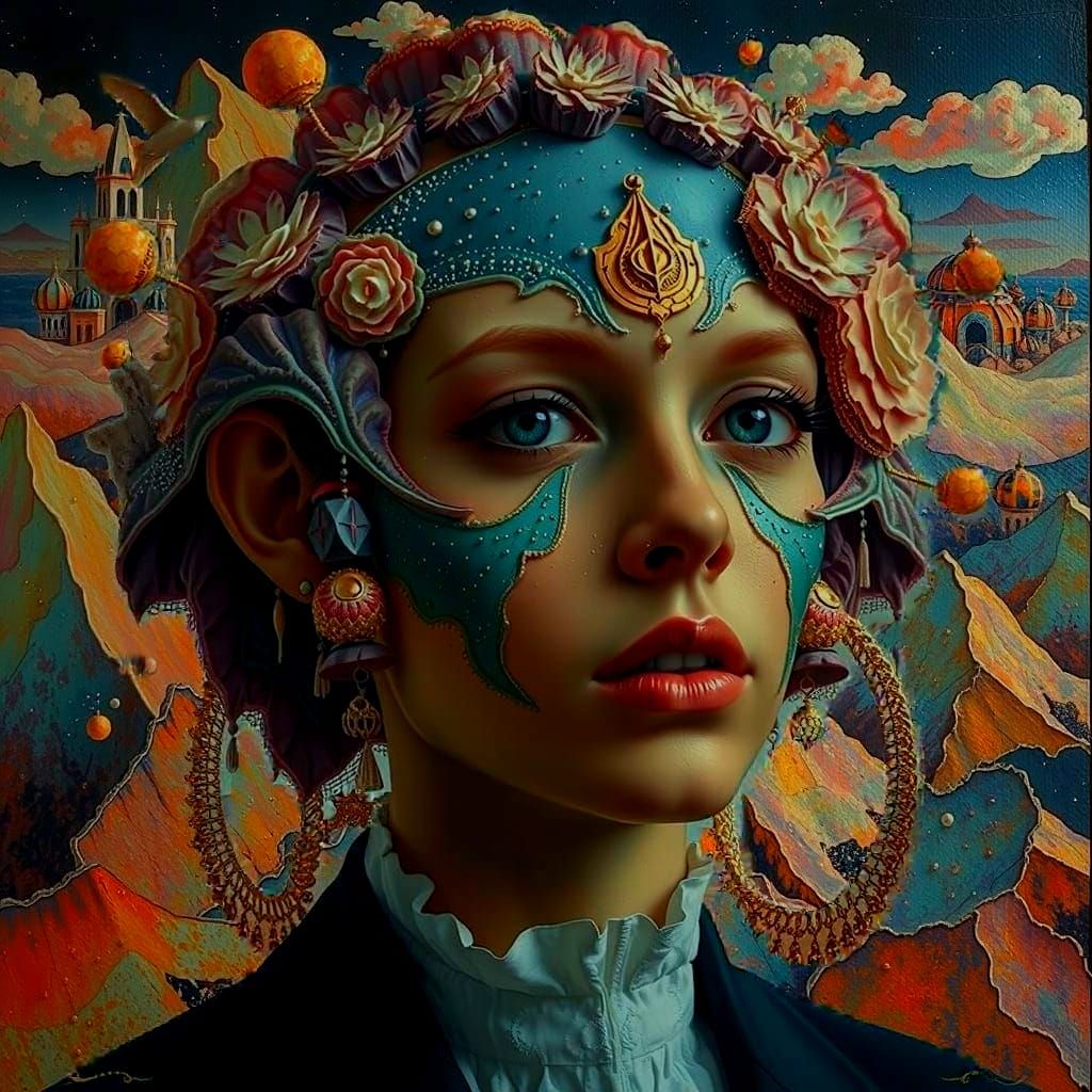 Dreamlike Amoeboid Landscape Painting in Pink, Blue, and Whi...