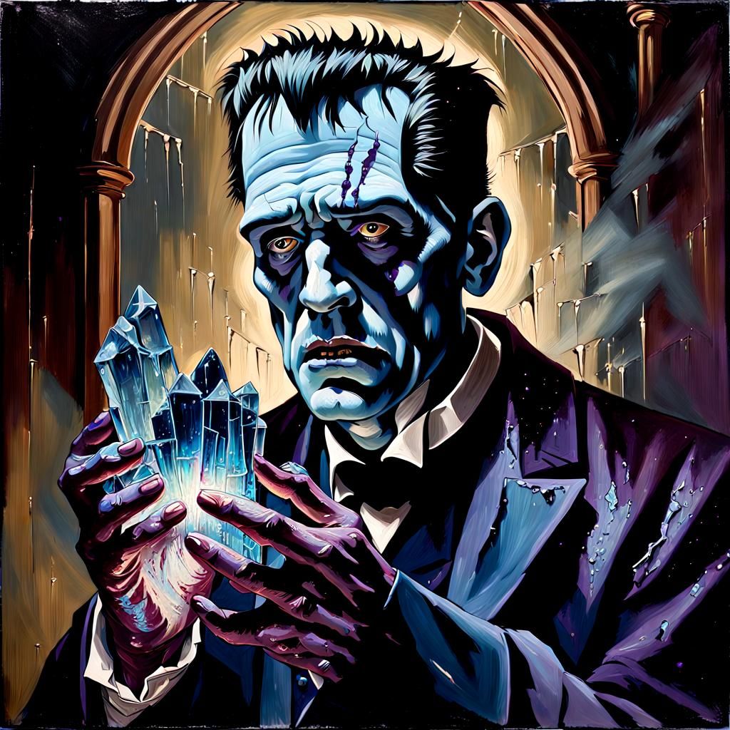 Frankenstein's Monster: Gothic Oil Painting in Chiaroscuro