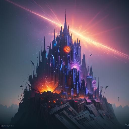 Cityscape Sunset Meteor Shower in Pixar Style