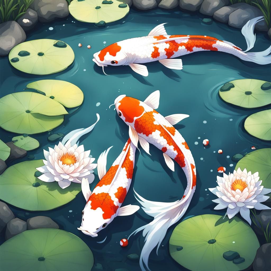 Koi Fish Pond in Anime Style