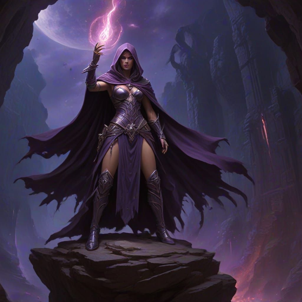 Dark Fantasy Sorceress Overlooking Cosmic Chasm