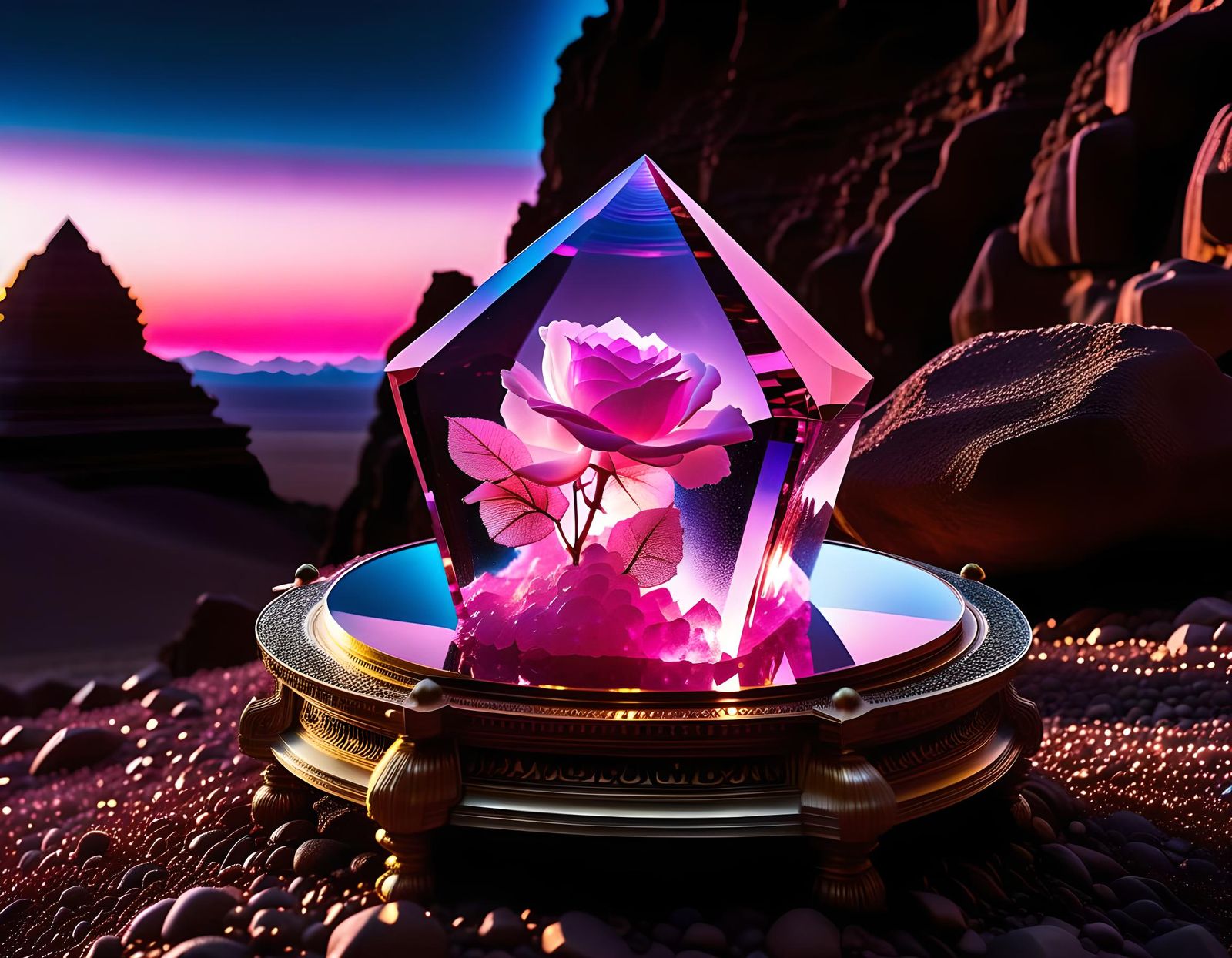 Bioluminescent Rose Quartz in Painite Temple