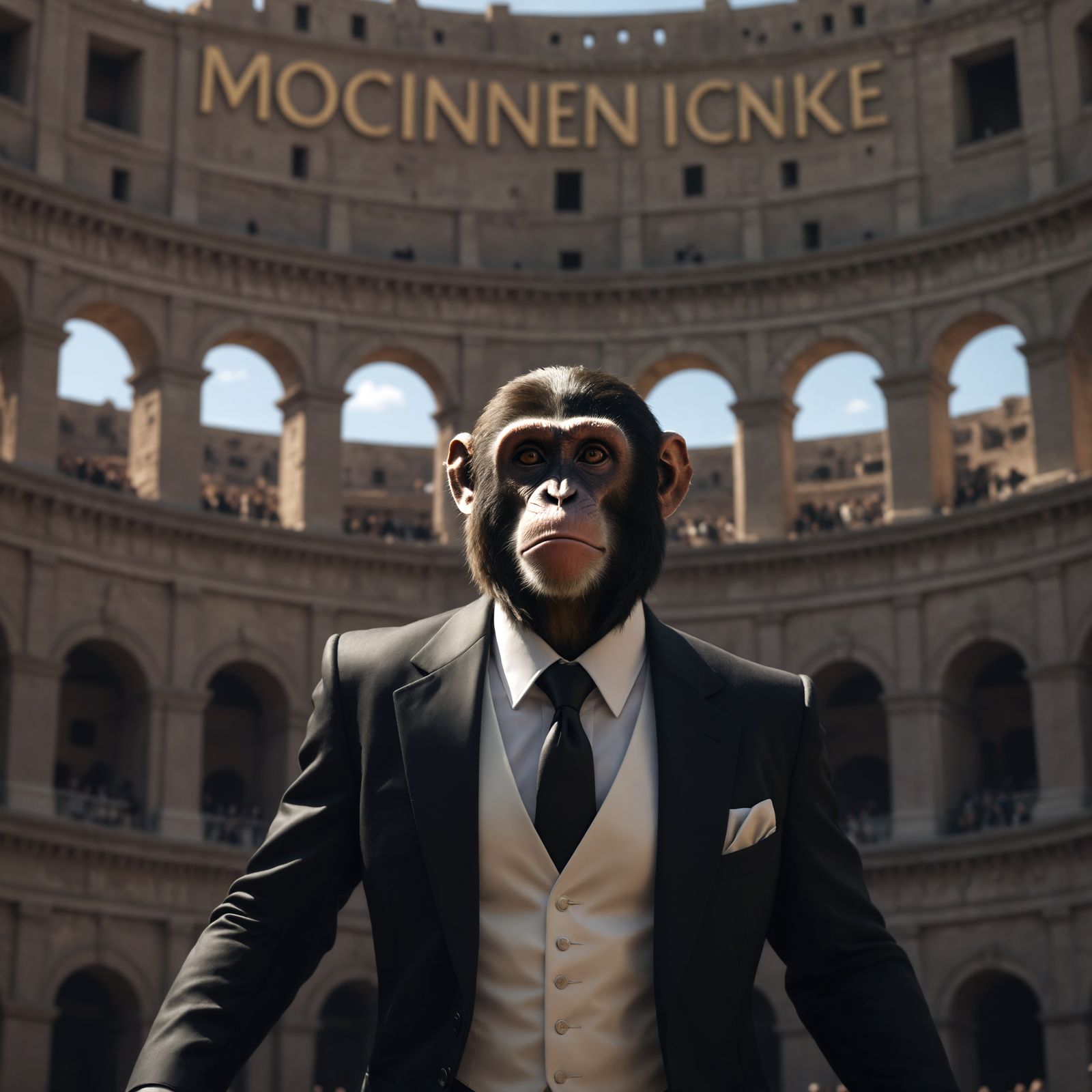 Monkey in Suit Dances in Colosseum: Hyperrealistic CGI