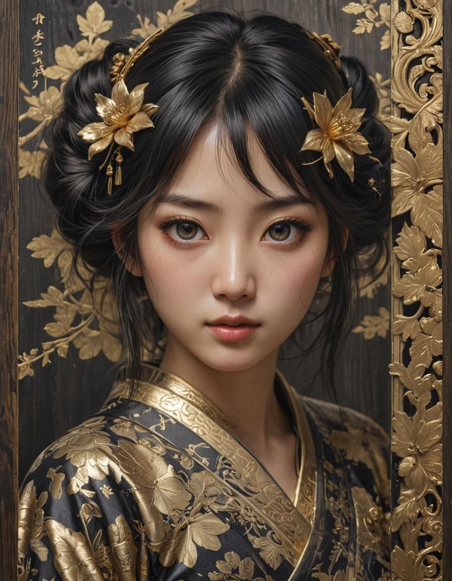 Charming Japanese Woman in Antique Anime Style