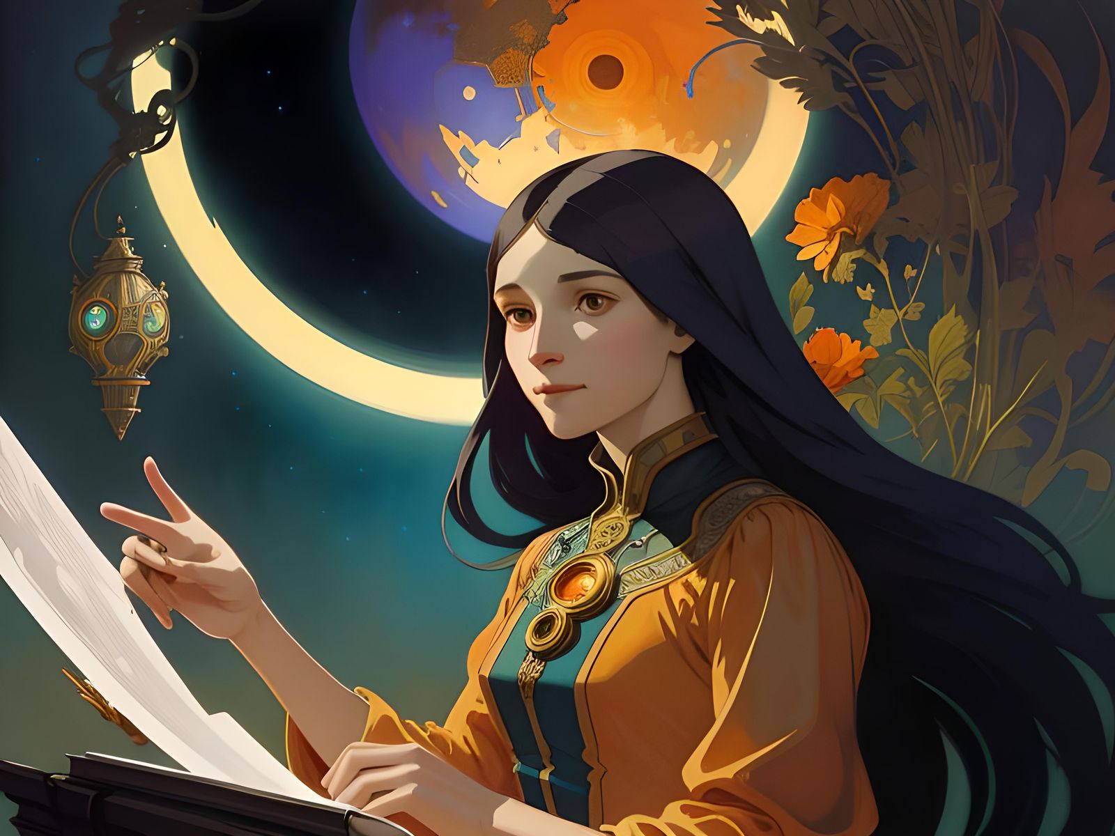 Mysterious Woman with Gentle Smile in Art Nouveau