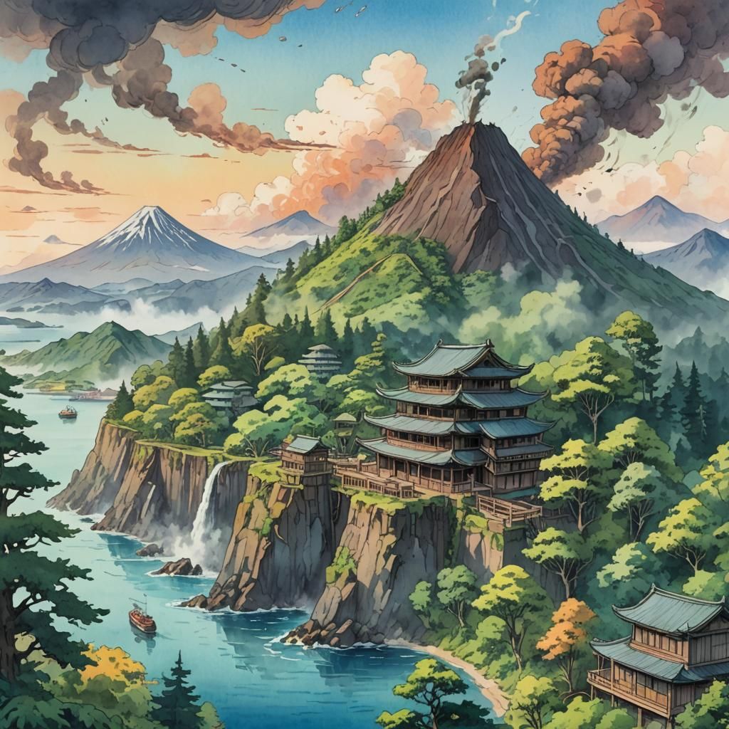 Anime Landscape with Dilapidated Building