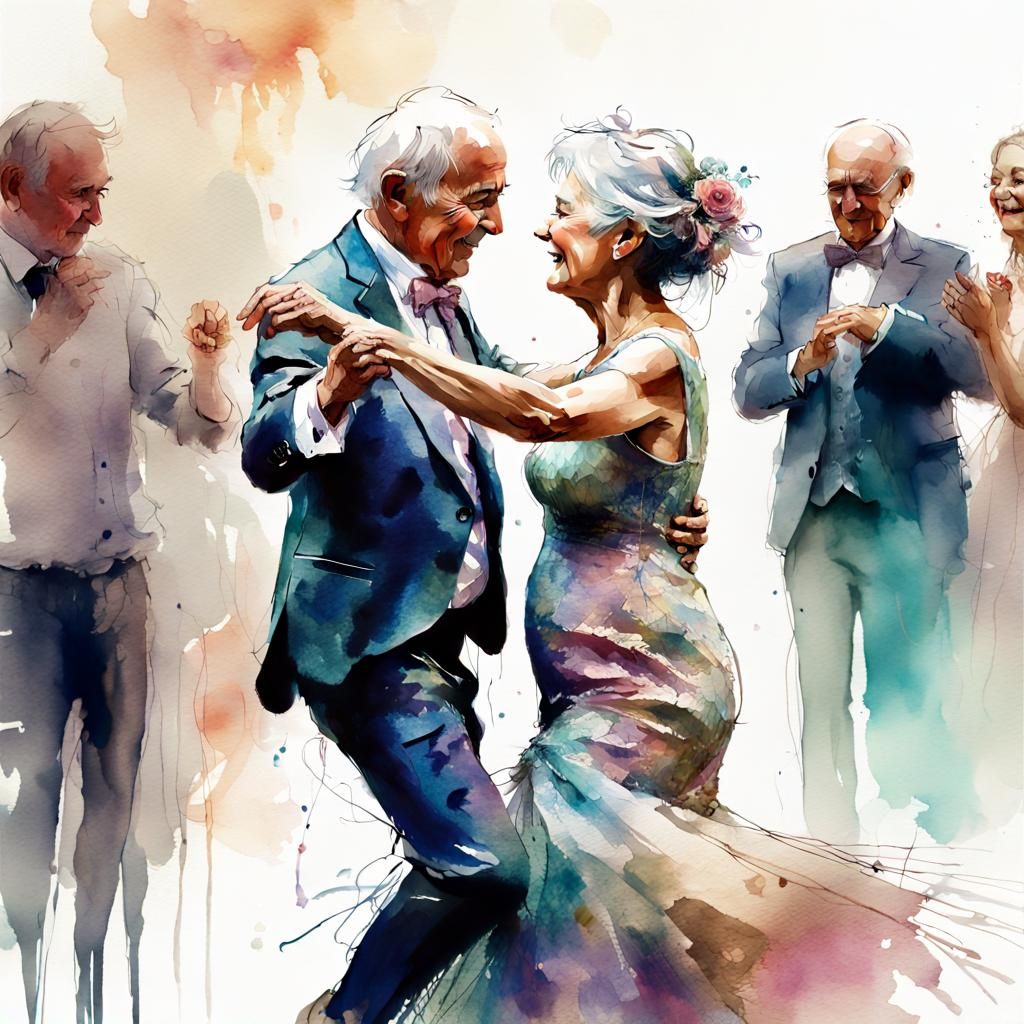Romantic Wedding Dance in Watercolor Style