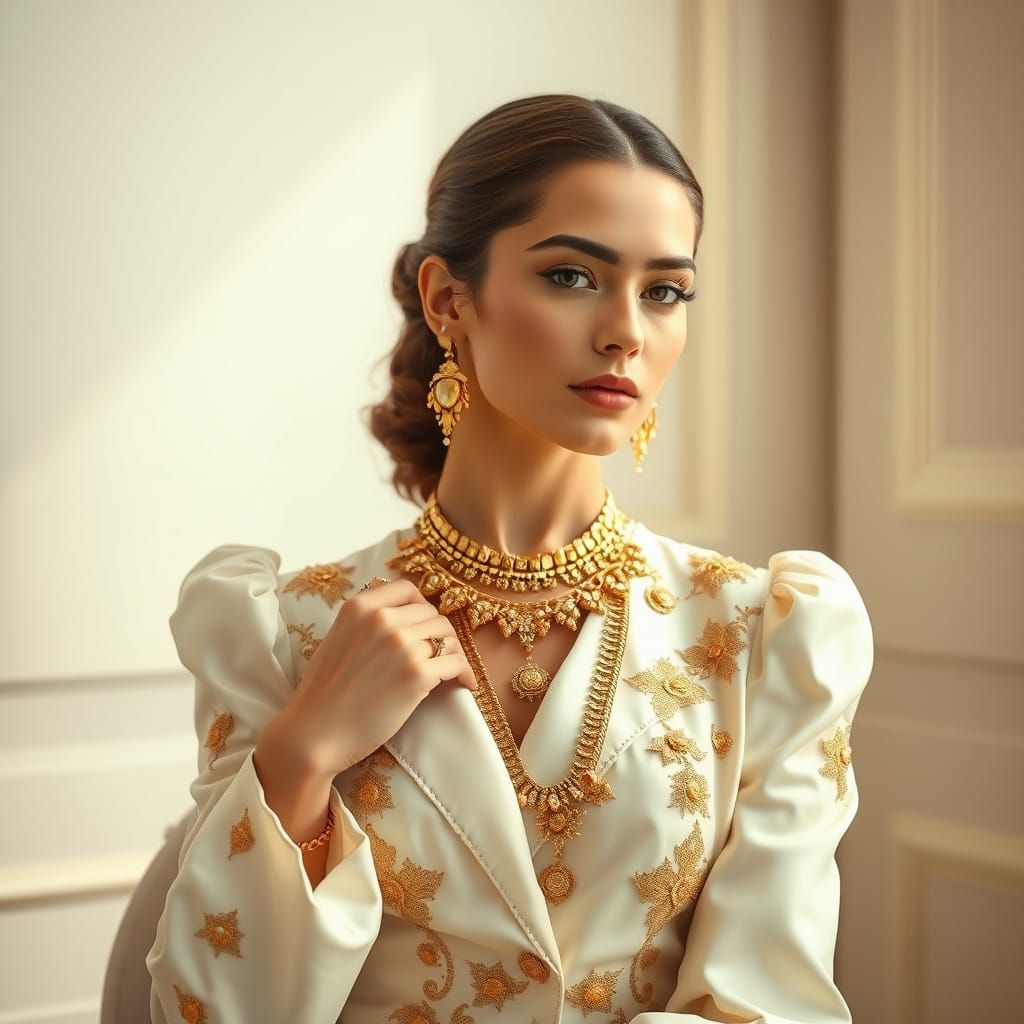 Elegant Young Woman in Luxurious Attire
