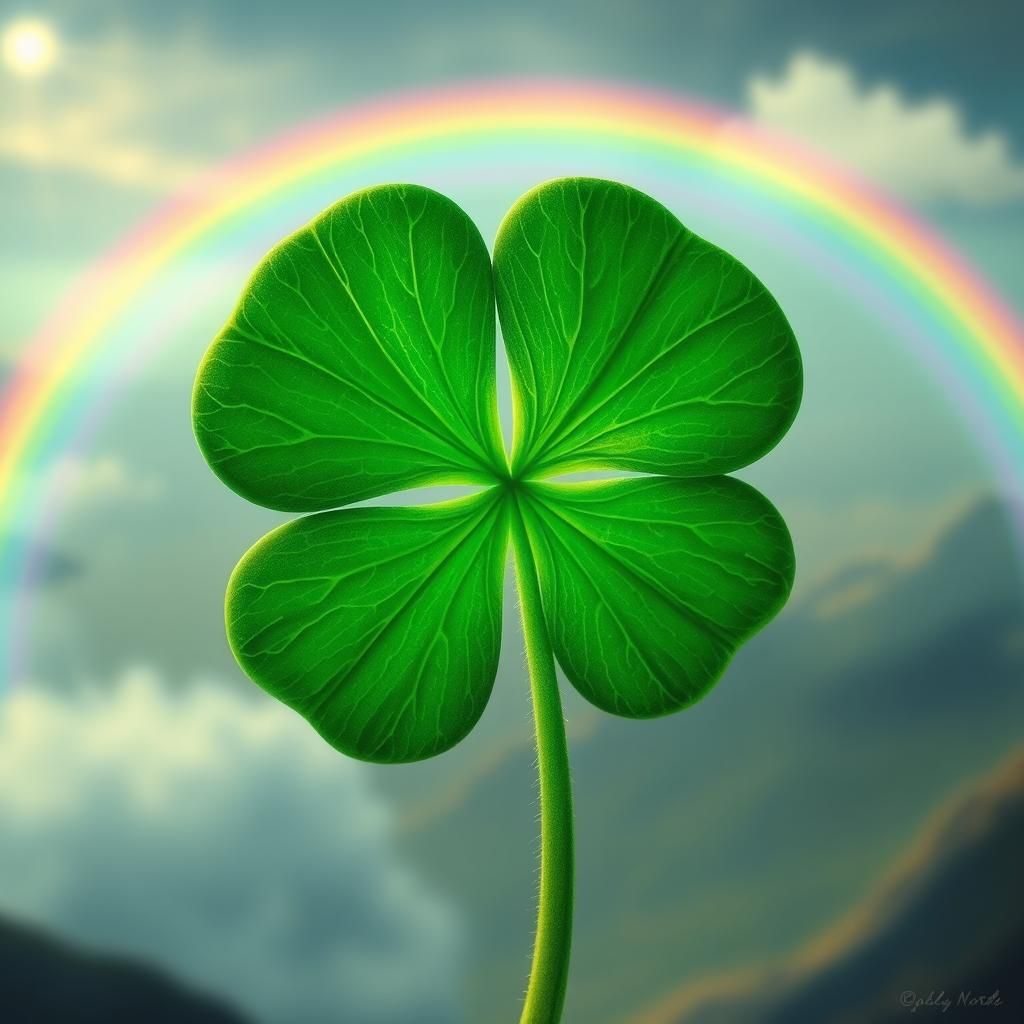 A lucky four-leaf clover glowing with a mystical aura with a...