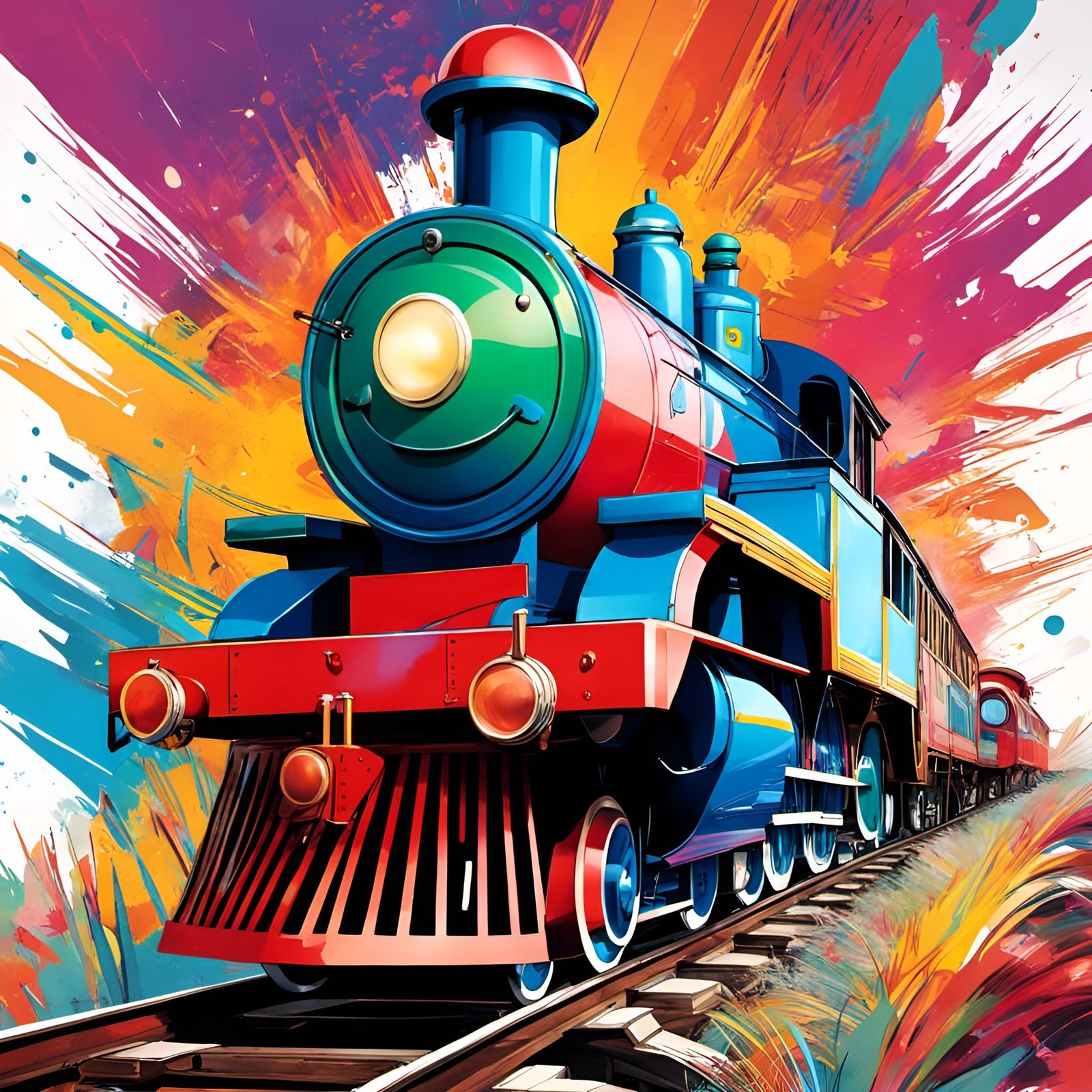 Cheerful Train Portrait in Colorful Style