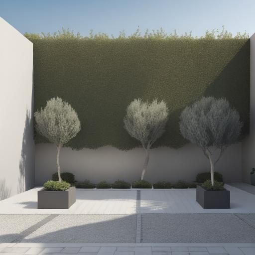 Minimalist Olive Tree Courtyard with White Walls