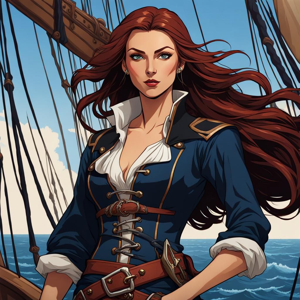 D&D Swashbuckling Rogue on Pirate Ship as Watercolor