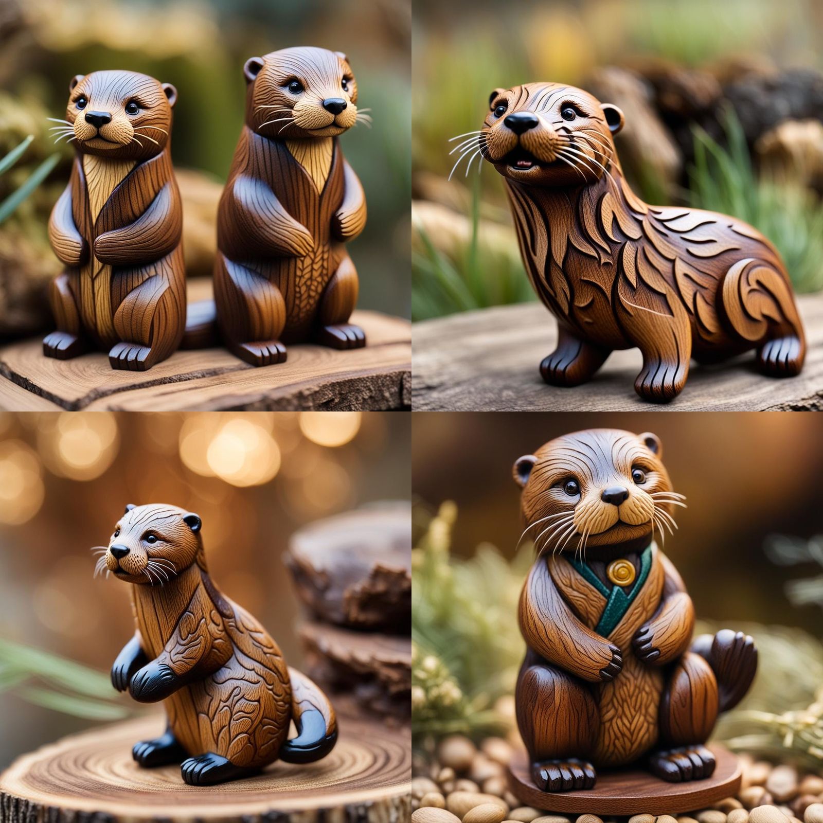 Detailed Carved Wooden Otter Figurine, Professional Photogra...