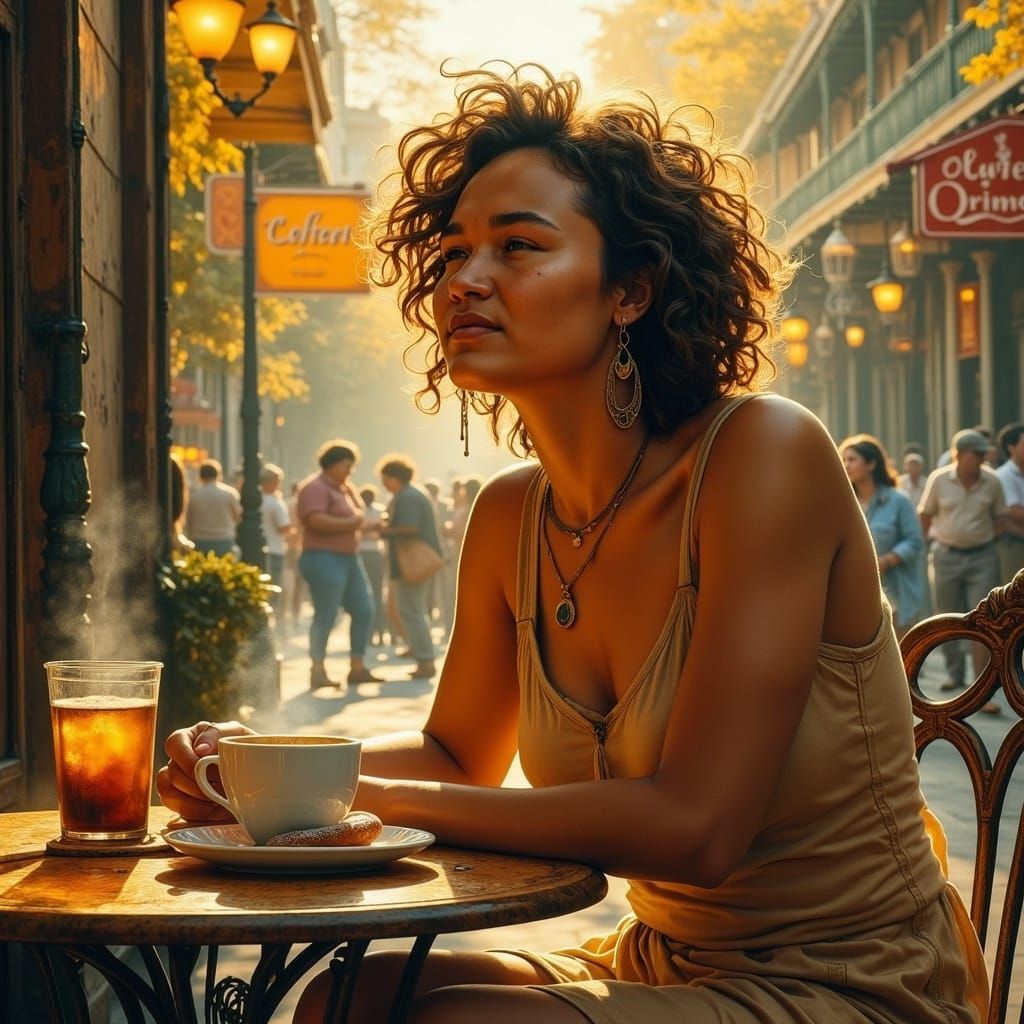Woman's Morning Ritual at Cafe du Monde