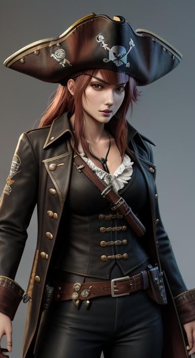 Anime Woman in Cowboy Pirate Detective Outfit