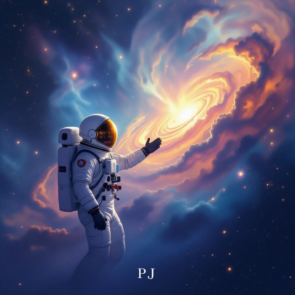 Astronaut Adrift in Cosmic Nebula