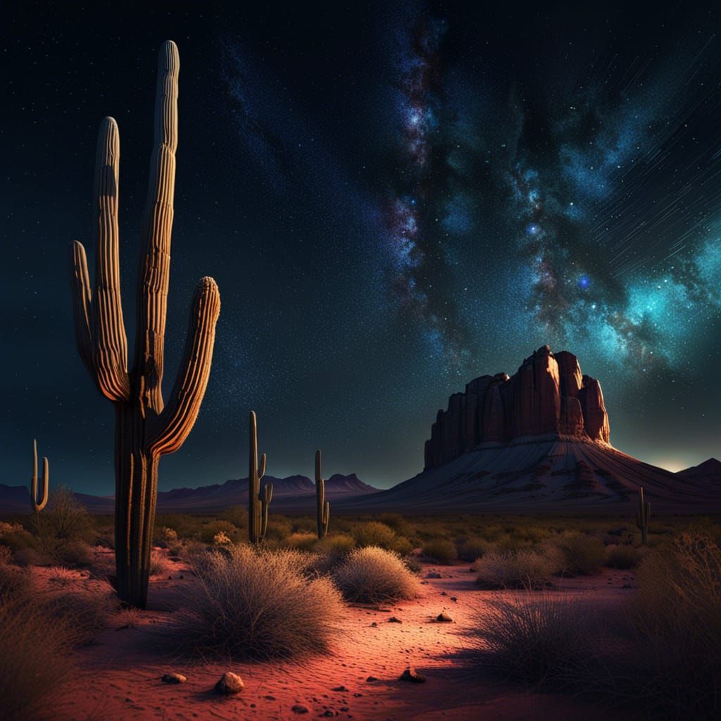 Arizona Desert at Midnight in Hyperrealistic Style
