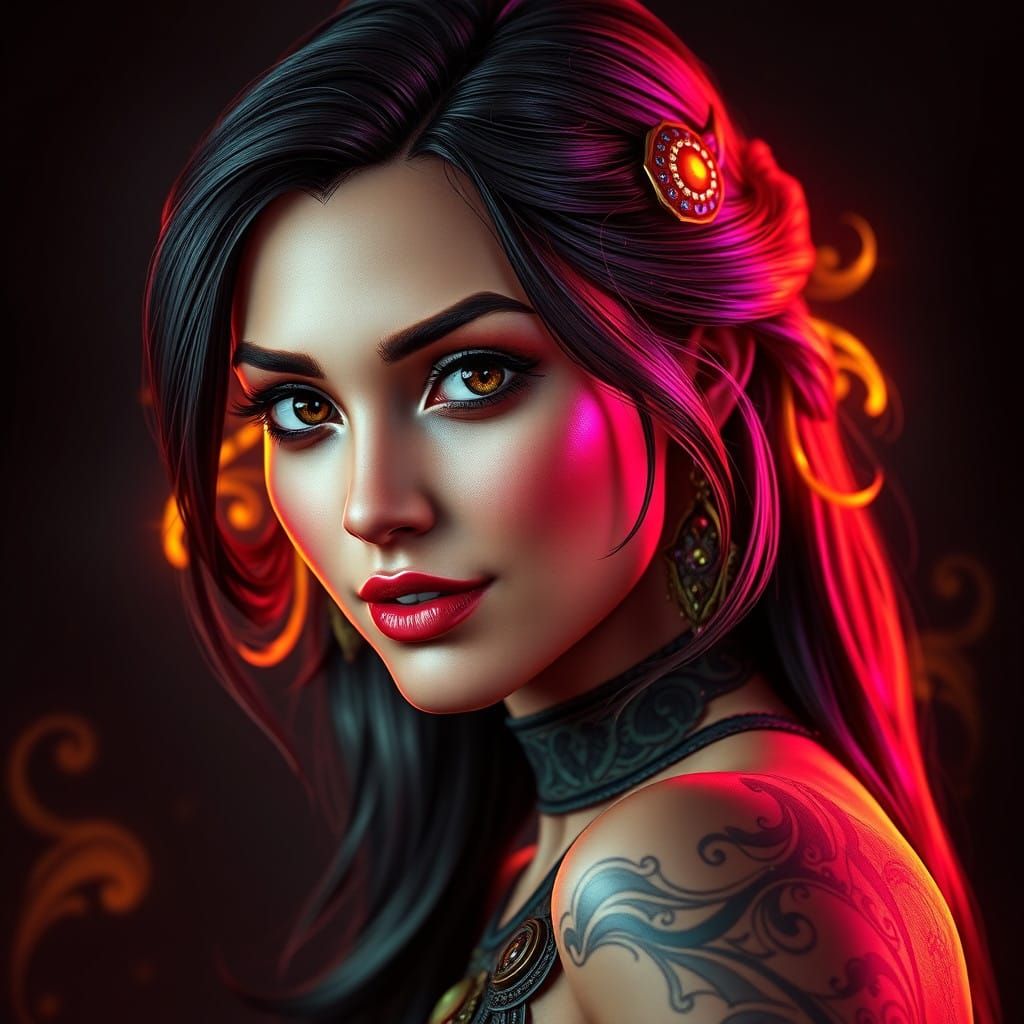 Gorgeous Fantasy Heroine Portrait in Art Nouveau Style