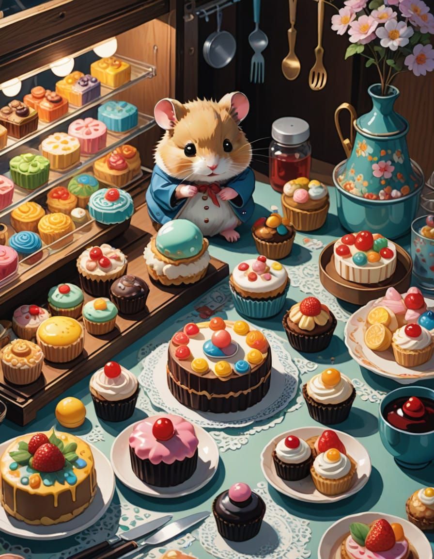Adorable Hamster in Japanese Patisserie, Crafting Kawaii Swe...
