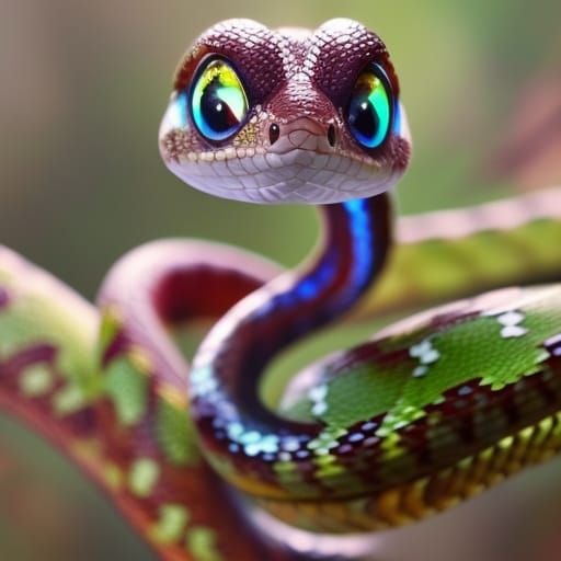 Adorable Chibi Snake in Detailed Photorealistic Style