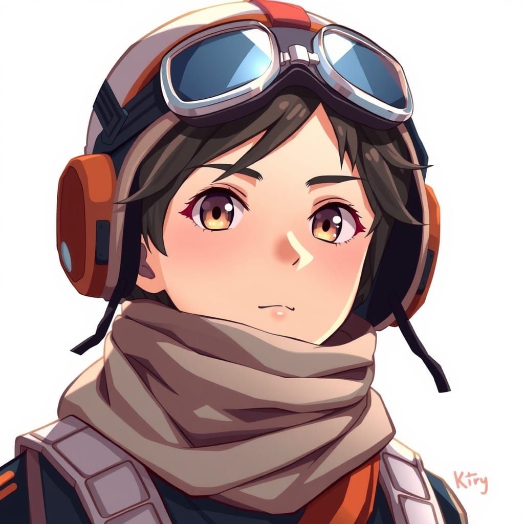 Anime Pilot with Goggles and Scarf in Space Art Style Portra...