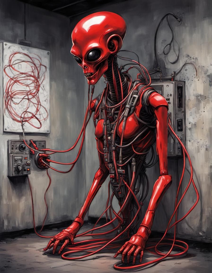 Evil Alien AI Machine in Retro 80s Graffiti