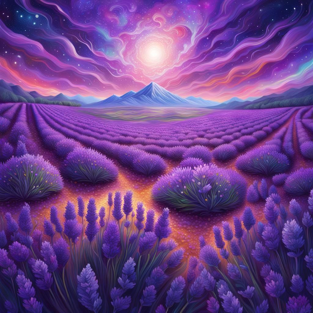 Amethyst Lavender Field: Holographic Astral Illustration