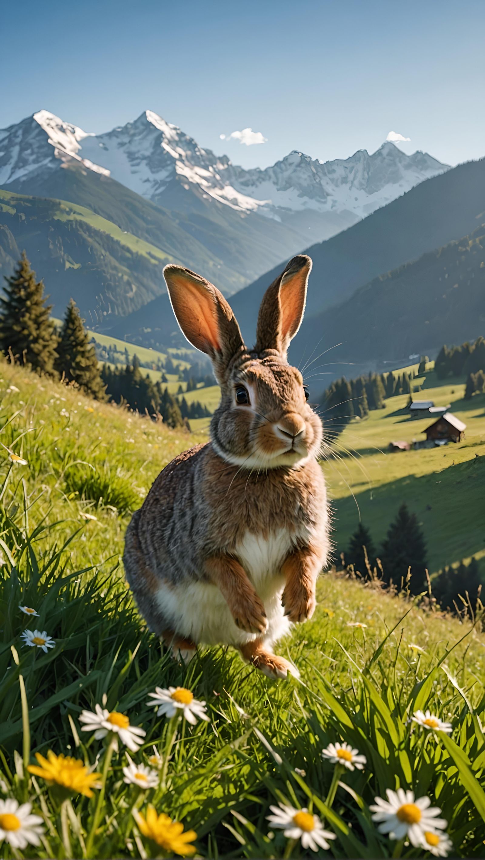Rabbit's Joyful Frolic in Sunny Mountain Meadow