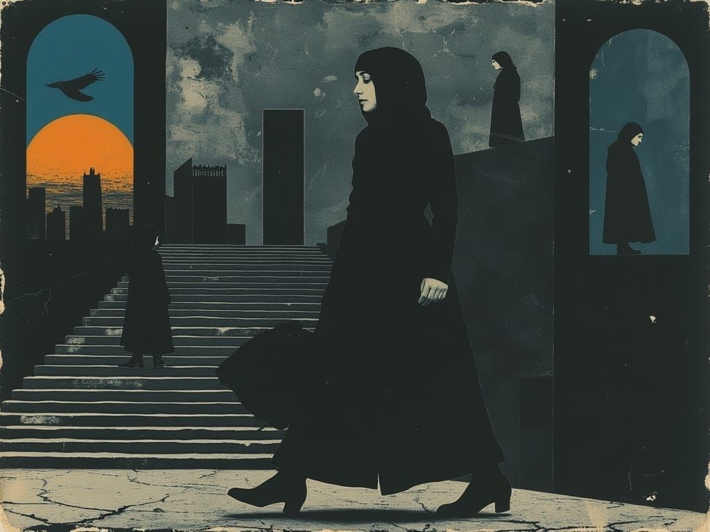 Dancing Woman on Stairway in Symbolist Style