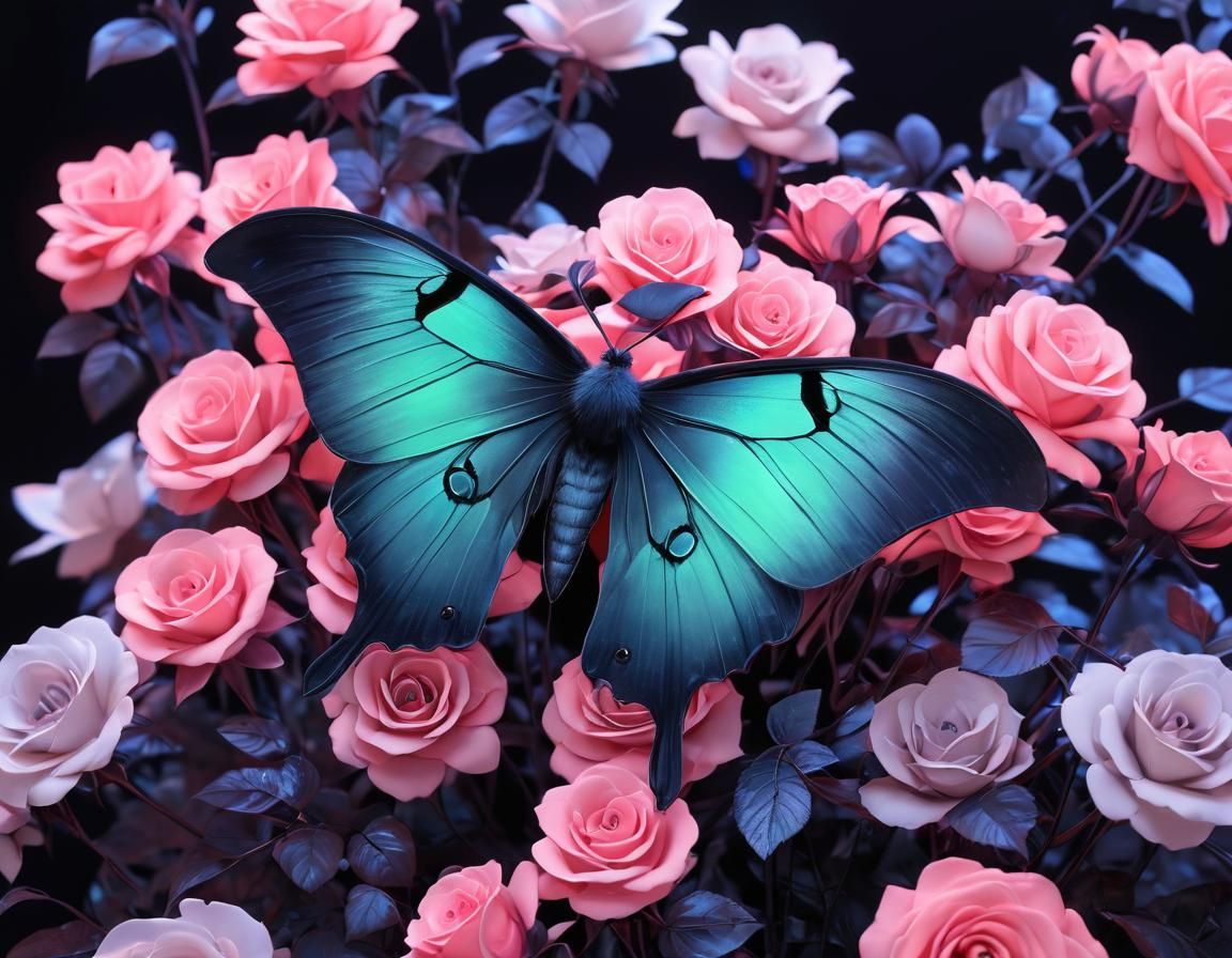 Holographic Luna Moth in Black and White Watercolor