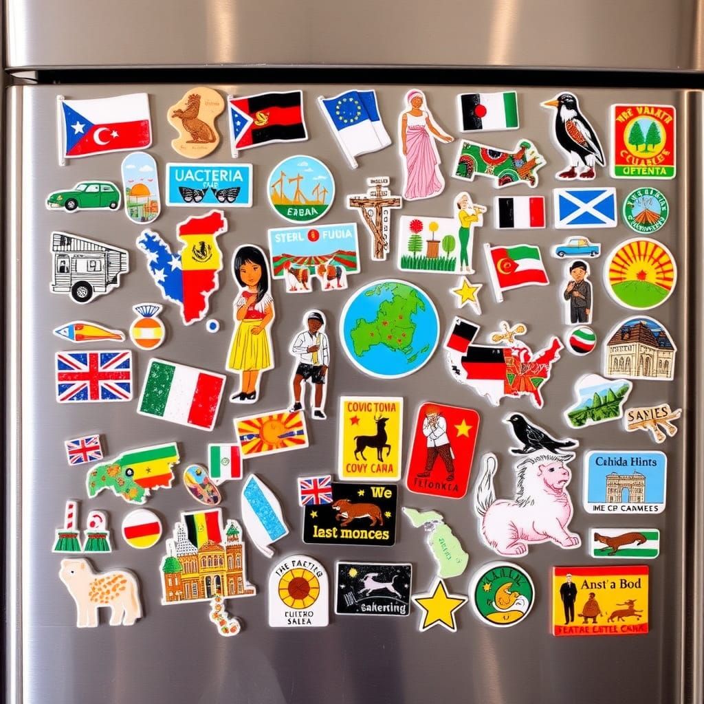 Global Refrigerator Magnets in Graphic Illustration Style