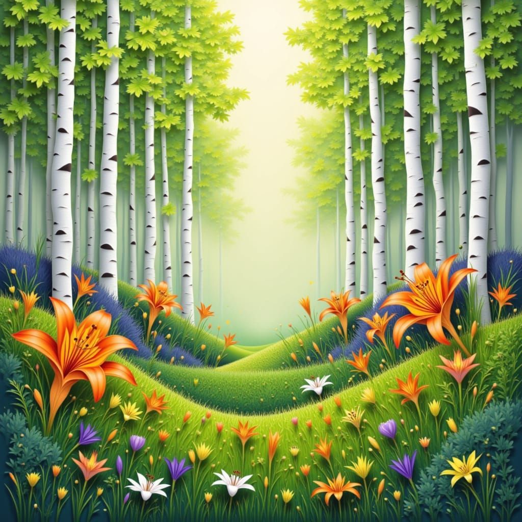 Paper Cut Collage Garden Scene in Mixed Media