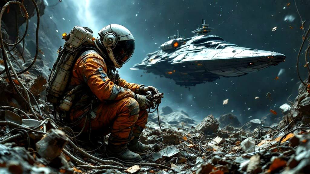 Gritty Space Salvager Amidst Cosmic Ruin
