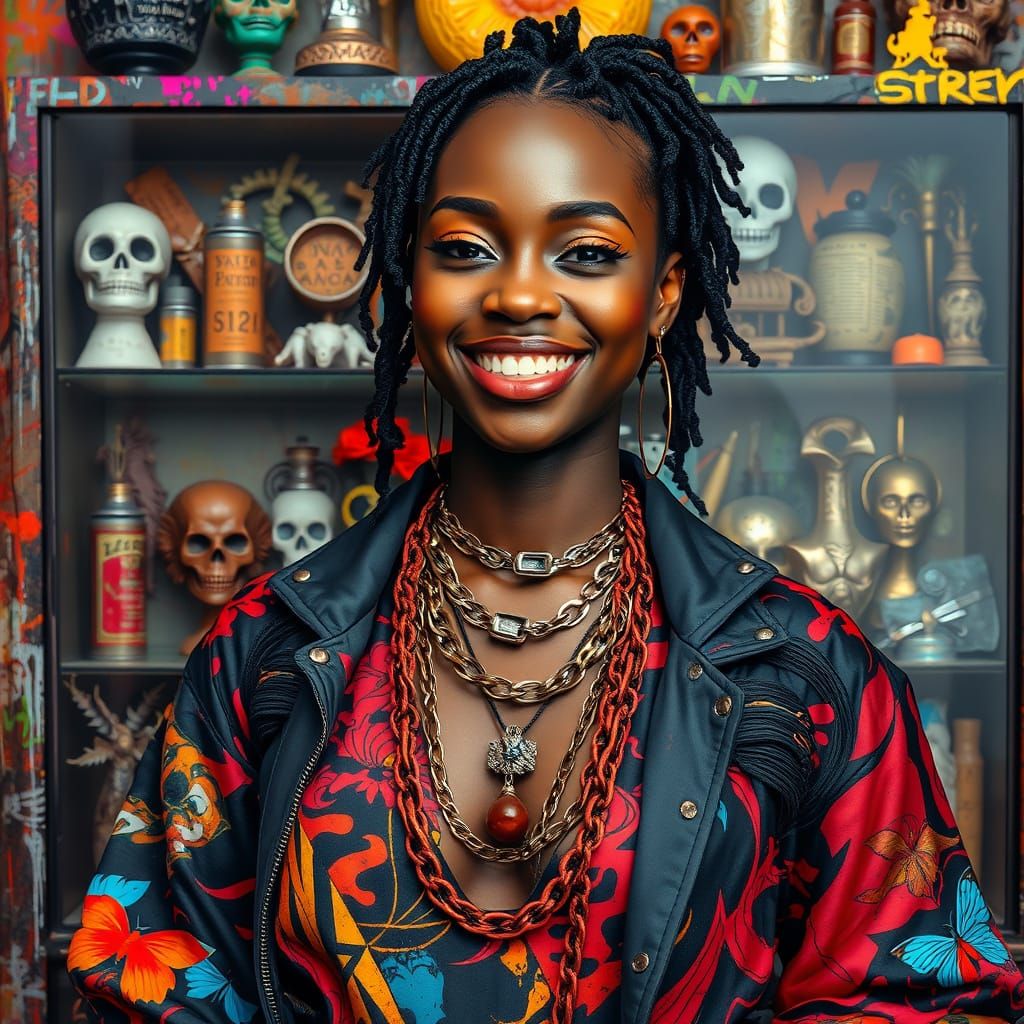 Streetwear Model Posing with Graffiti Art, Splash Art Style