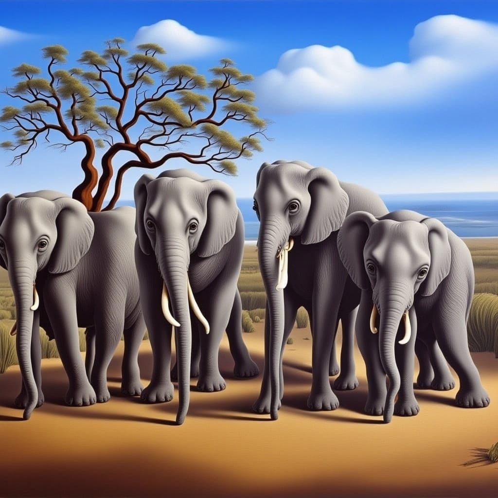Elephant Parade in a Stylized, Fantastical World
