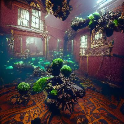Underwater 19th Century Manor with Coral and Algae