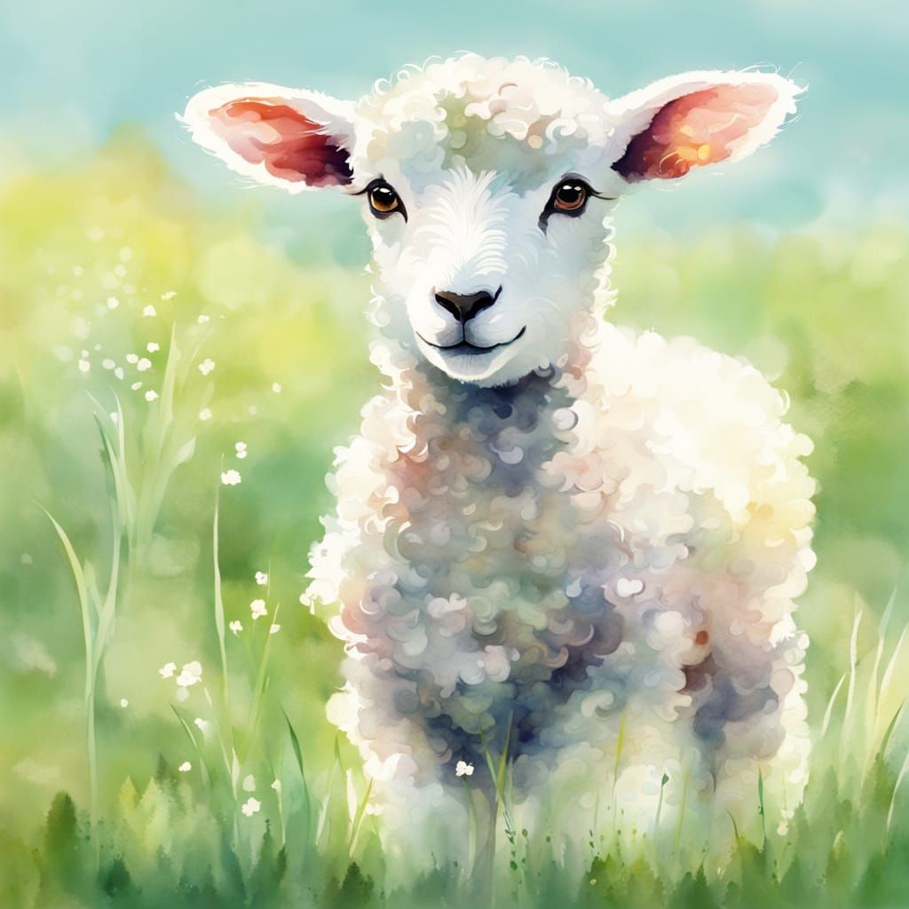 Watercolor Lamb Illustration in Pastel Colors