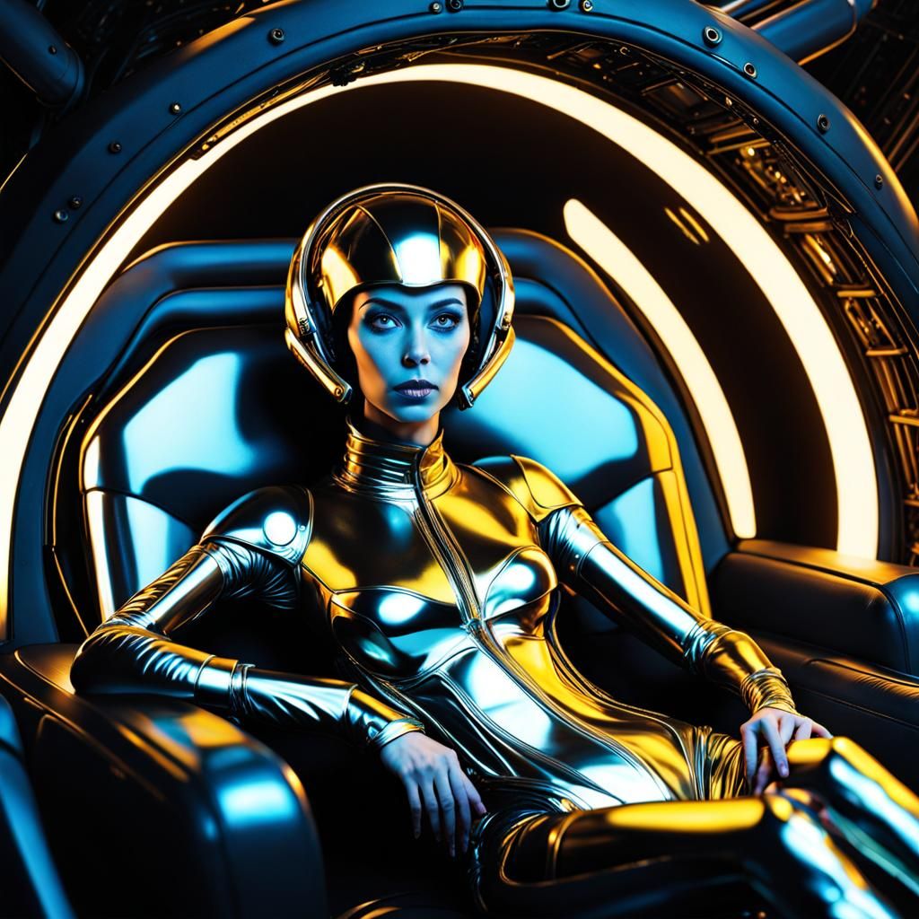 Alien Woman on Spaceship in Sci-Fi Style