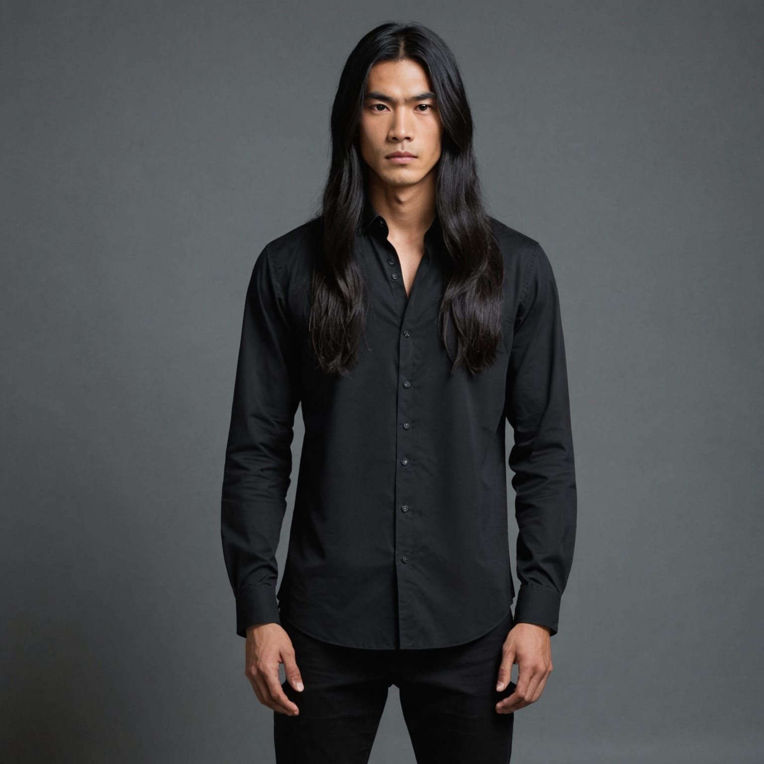 Portrait of a Young Asian Man with Long Hair