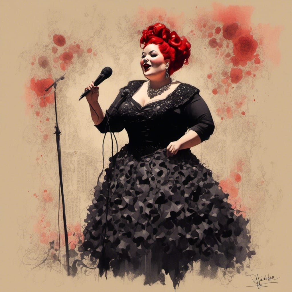 Silhouette Art: Plus Size Singer with Microphone
