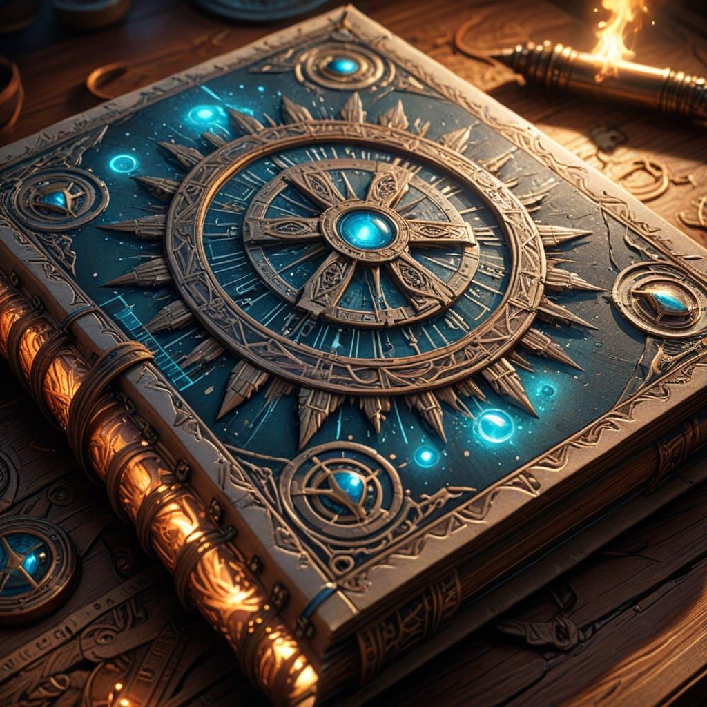 Ancient Codex With Arcane Symbols, Comic Book Art Style