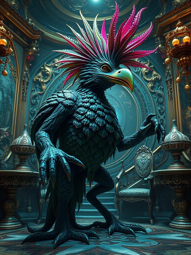 Ooze-Covered Bird-Plant Hybrid in Space Baroque Style