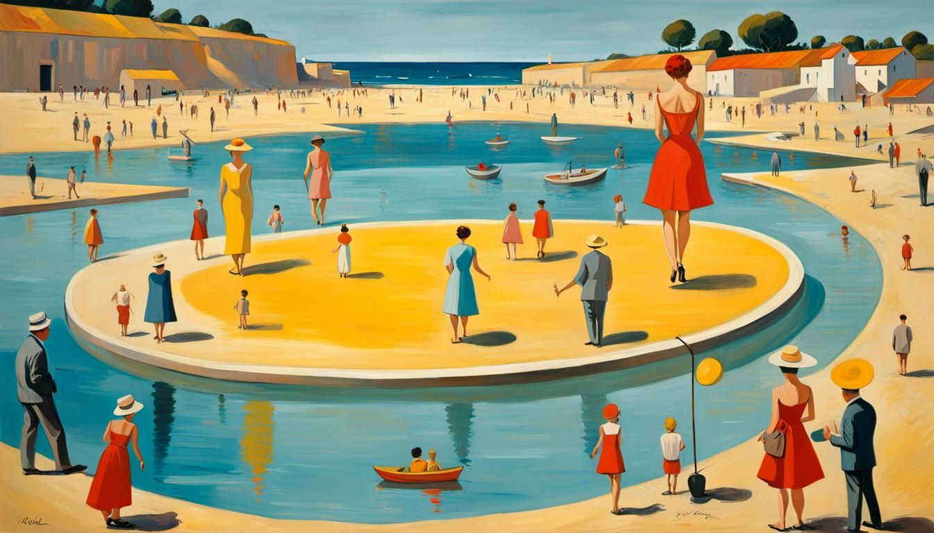 Retro Movie Poster: Monsieur Hulot's Holiday in Impasto Styl...