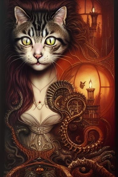 Dark Fantasy Feline Masterpiece in Ornate, High-Detail Style