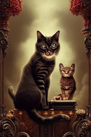 Dark Fantasy Feline Portrait in Ornate Detail